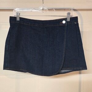 NWT 5B Style Women L Dark Wash Denim Wrap Mini Skort Button Fly Casual Summer